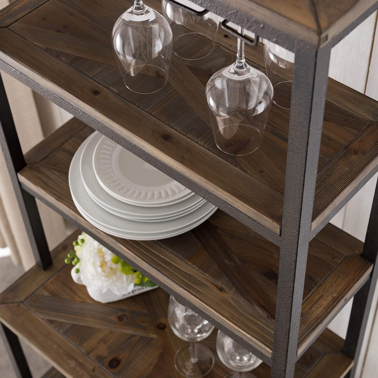 Southern Enterprises Aldwych Reclaimed Wood Bakers Rack, black