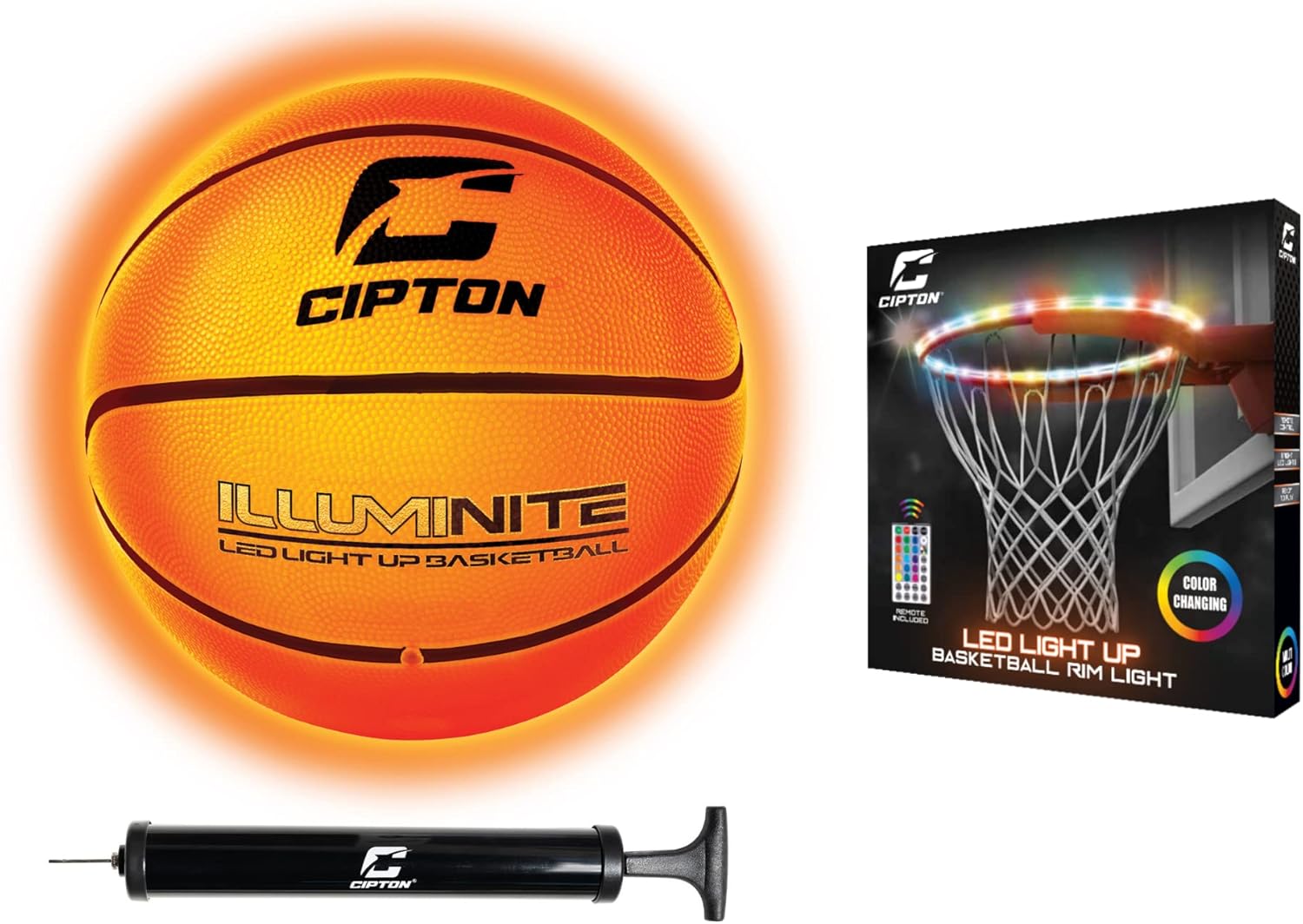 Cipton Glow in The Dark Basketball, LED Light Up Basketball for Ultimate Nighttime Games, 2 LED Bright Lights, Premium Rubber Junior, Youth and Official Size Basketball Batteries & Pump Included Pack of 2