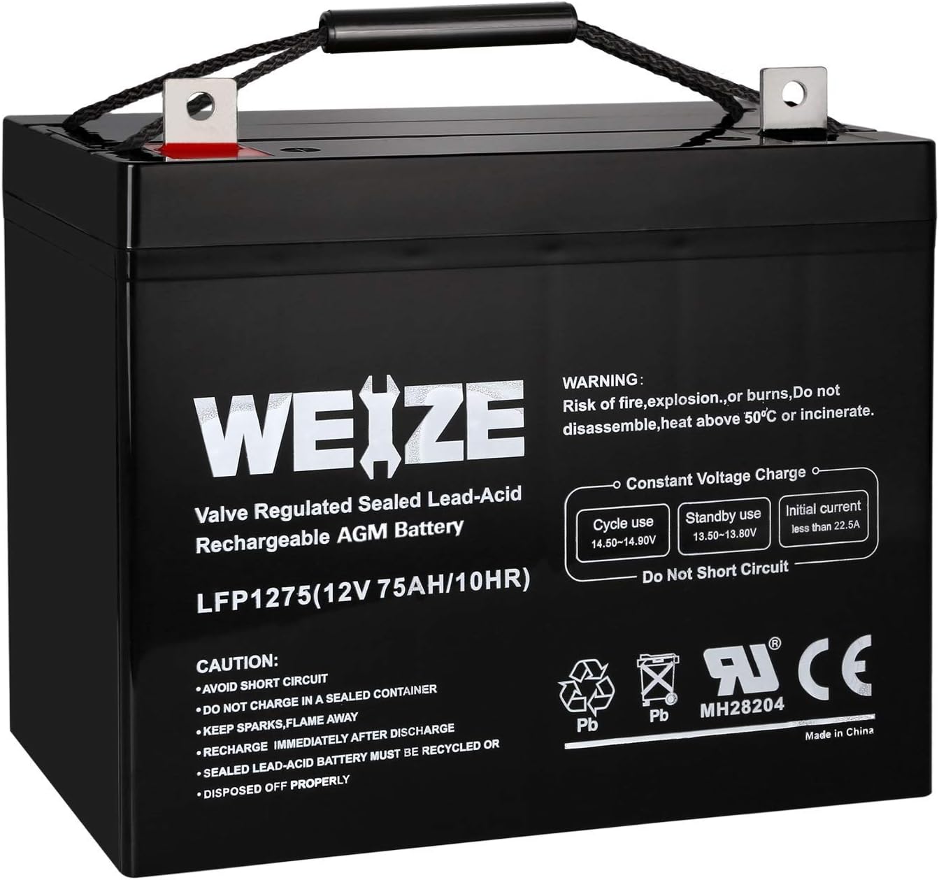 Weize 12V 75AH Deep Cycle Battery for Wayne ESP25 WSS30V Backup Sump Pump, Trolling Motor, Solar System, Mobility Wheelchair, General Use