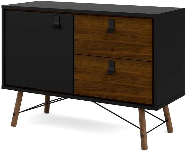 Tvilum 1 Door, 2 Drawer Sideboard, Black Matte/Walnut