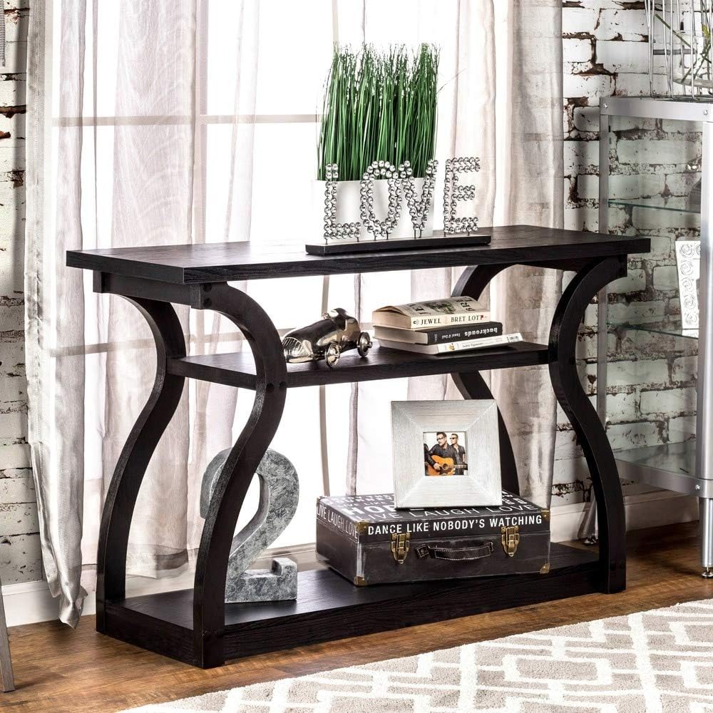 Furniture of America Sara Black 2-Shelf Modern Console Table