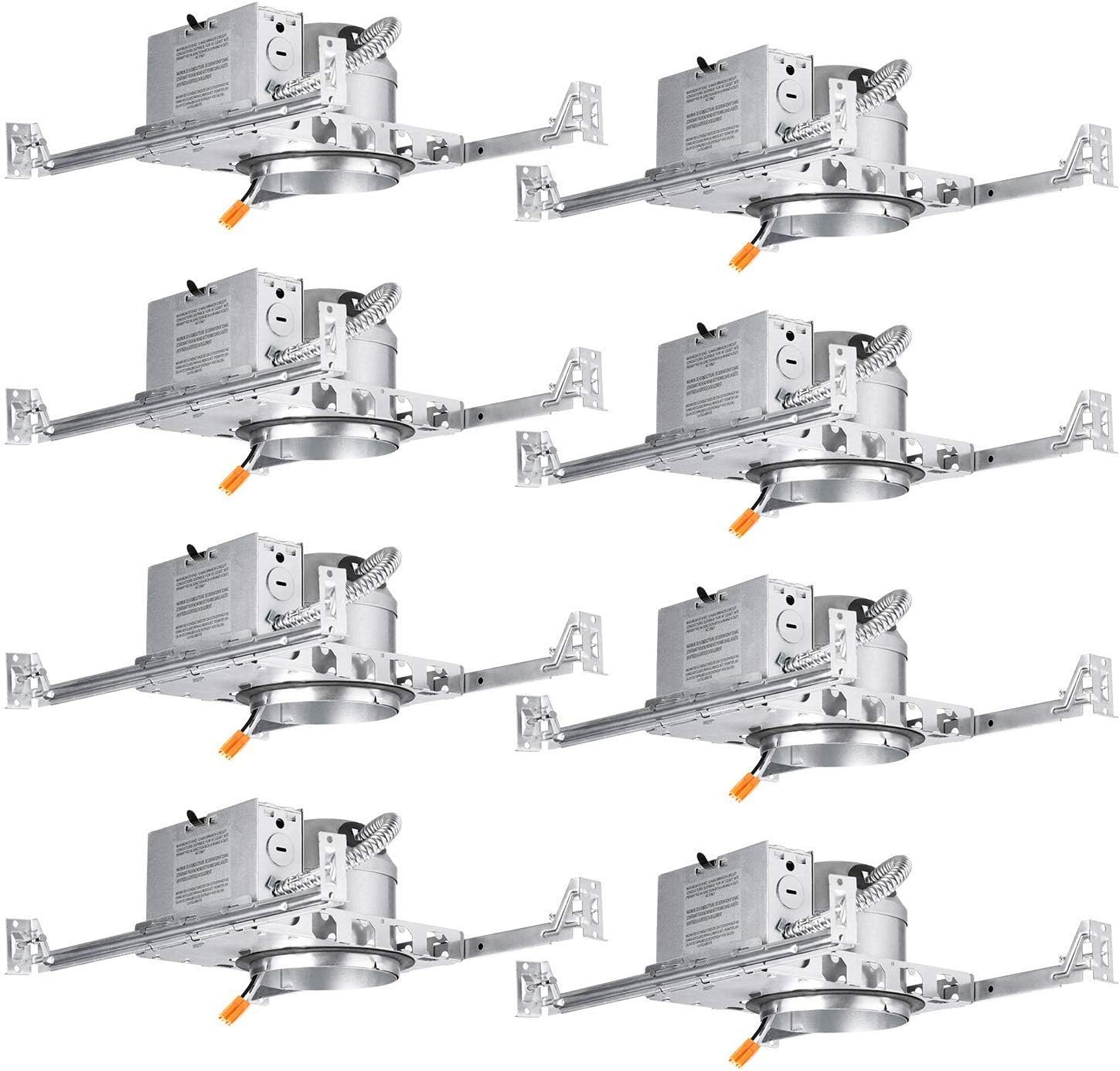 TORCHSTAR 8-Pack 4 Inch Shallow New Construction Recessed Housing, IC Rated & Air Tight Ceiling LED Downlight Can with J-Box, ETL Listed Slim/Narrow New Construction Housing, TP24 Connector