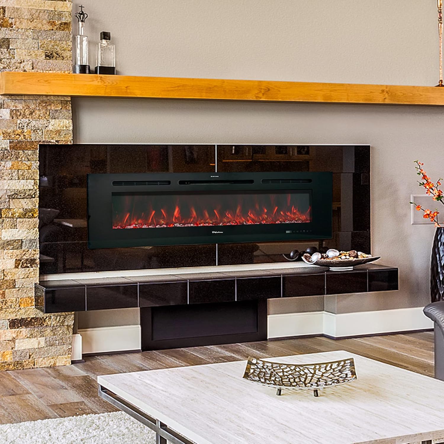 HEATLAND Electric Fireplace Wall Mounted 13 Color Adjustable，50