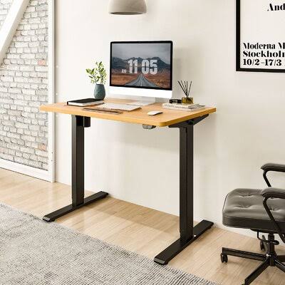 Height Adjustable Standing Desk Inbox Zero Color( Top/Base): Oak/Black
