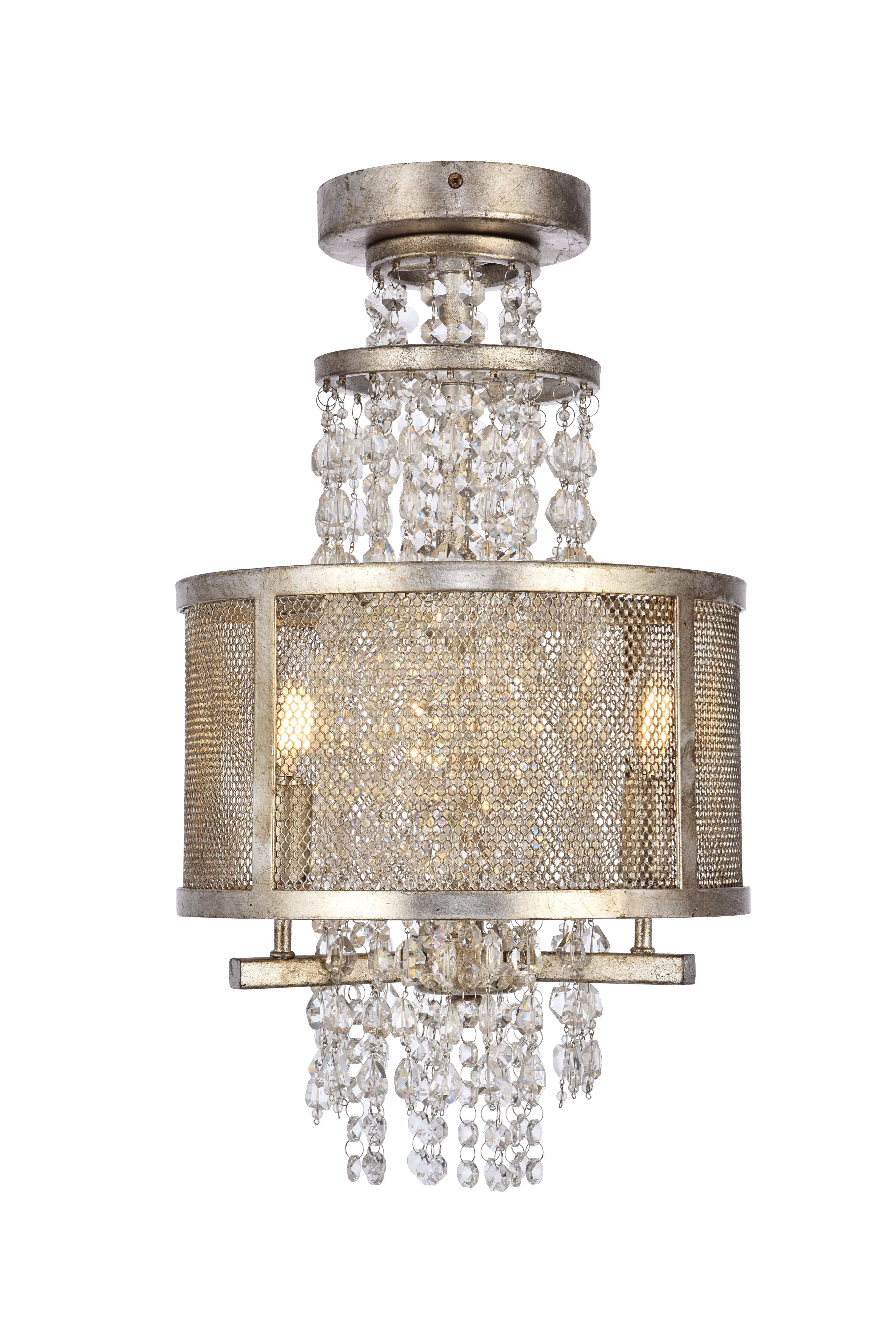 Elegant Lighting 1540F12ASL Legacy 3 Light Antique Silver Leaf Flush Mount Clear Royal Cut Crystal