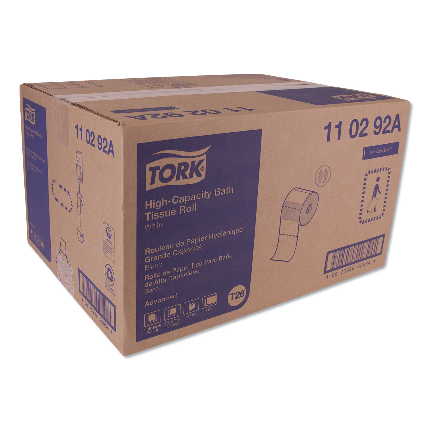 Tork Advanced High Capacity Bath Tissue, Septic Safe, 2-Ply, White, 1,000 Sheets/Roll, 36/Carton