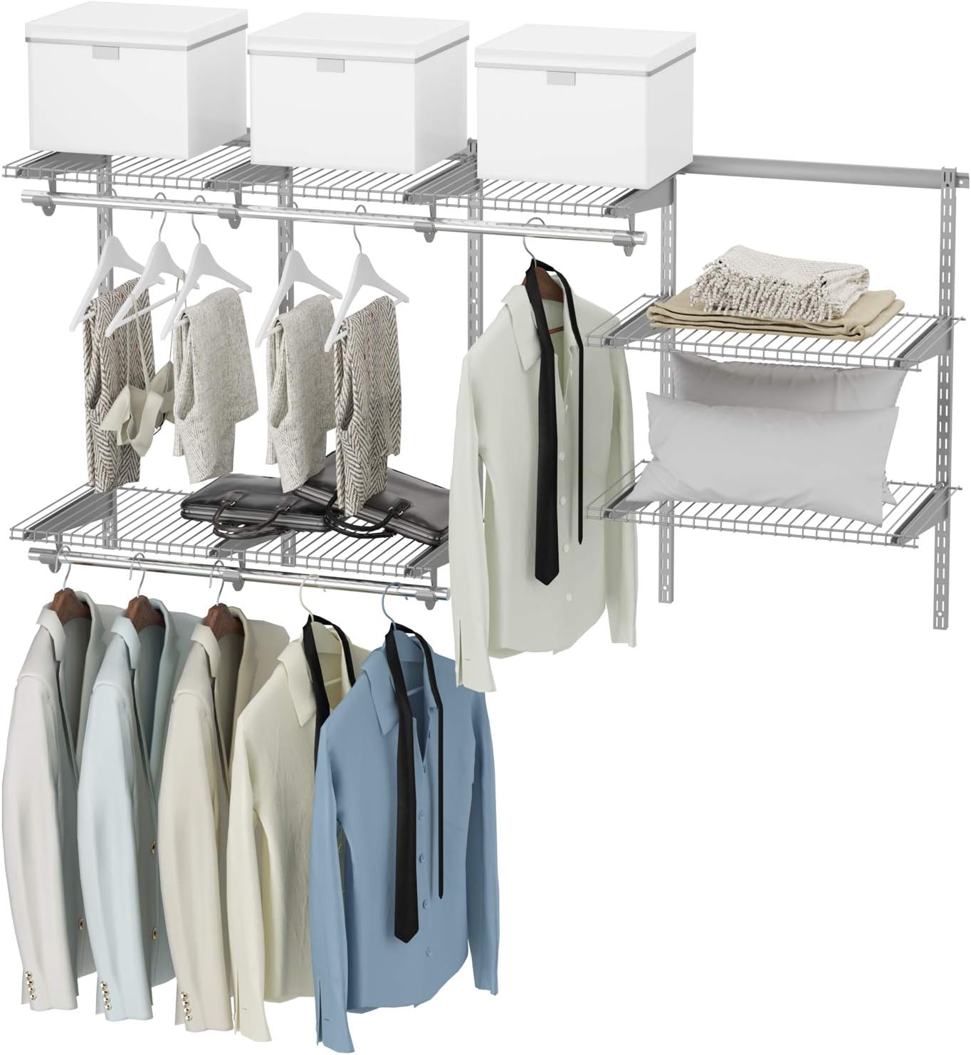 Tangkula 4 to 6 FT Custom Closet System, Wall Mounted Closet Maid with Hanging Rod, Metal Hanging Storage Organizer Rack Wardrobe with Shelves, Adjustable Closet System Kit for Bedroom