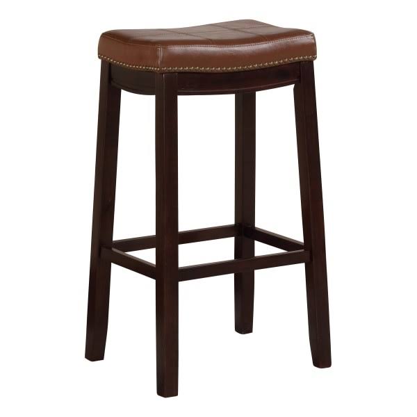Linon Walker Backless Bar Stool, Dark Brown/Cognac