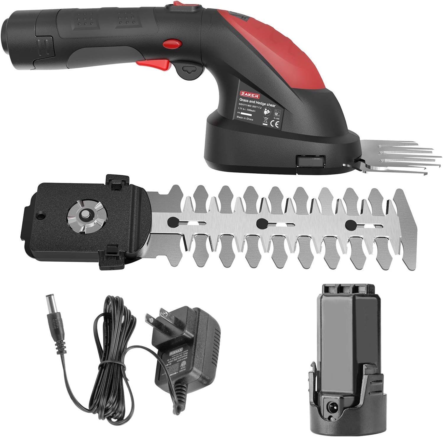 ZAKER Cordless Grass Shear & Hedge Trimmer - 7.2V Electric Shrub Trimmer 2-in-1 Handheld Hedge Cutter/ Grass Trimmer/ Hedge Clipper with Rechargeable Battery and Charger Included for Garden, Lawn Pack of 2