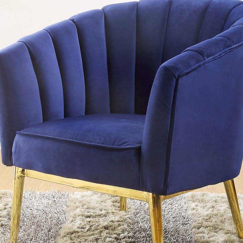 Venetian Worldwide Colla Blue Velvet and Gold Finish Accent Chair
