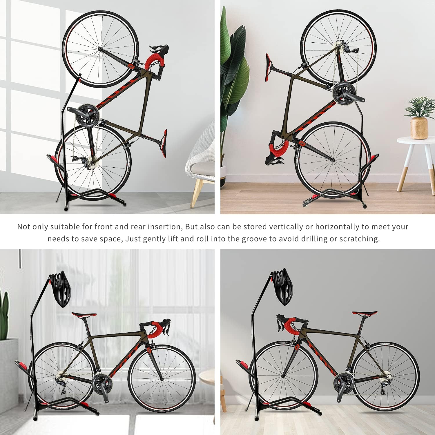 JAPUSOON Vertical Bike Rack, Independent Bike Floor Stand, Free Standing Adjustable Bike Garage Rack for Indoor Mountain/ Road Bike Storage, Saving Space-No Damage Wall, Fits Most 20''-27'' Bike. Pack of 2