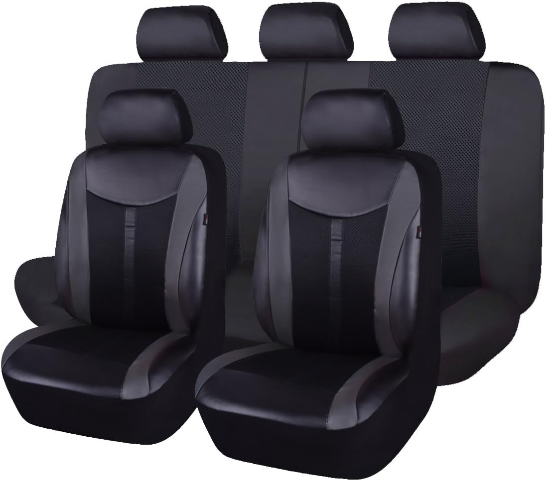 Flying Banner Car Seat Covers Full Set Front Seats and Rear Bench Leather Splicing Mesh Breathable Cover Black Orange Quality Woman Lady Fashion