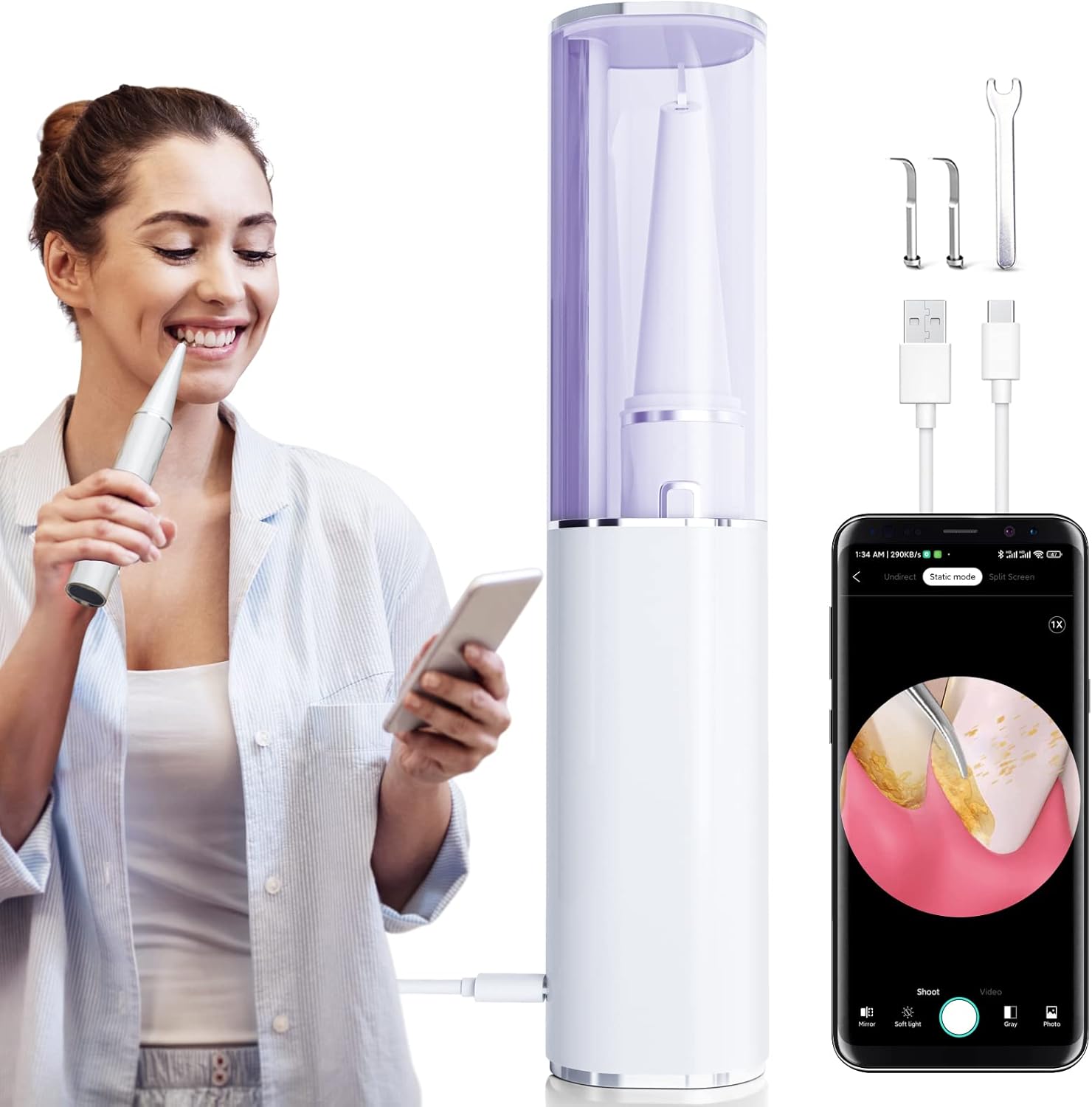 Plaque Remover for Teeth with 1080P HD WiFi Camera | Electric Tooth Cleaner Calculus Remover, Wireless Teeth Cleaning Kit for Adults Pack of 2