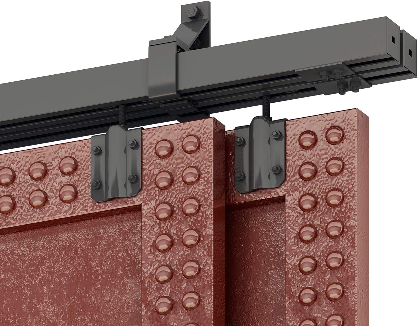 DIYHD 6FT Box Rail Heavy Duty Bypass Barn Door Hardware Black Box Track Exterior Sliding Barn Door Bypass Hardware