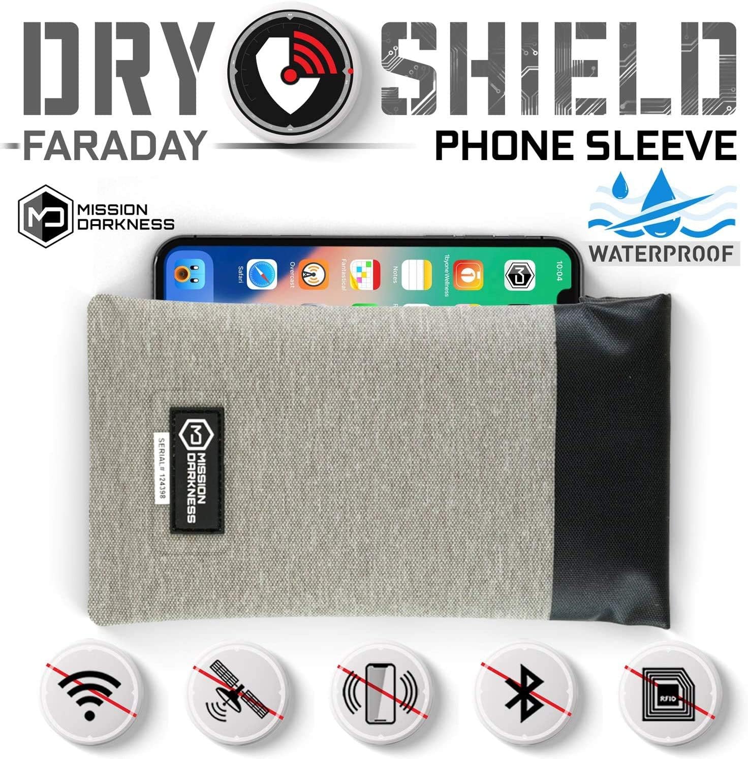 Mission Darkness Dry Shield Faraday Phone Sleeve // Slim Waterproof Dry Bag for Cell Phones + RF Shielding Liner // Signal Blocking, Anti-tracking, EMP Shield, Data Privacy, Electronic Device Security