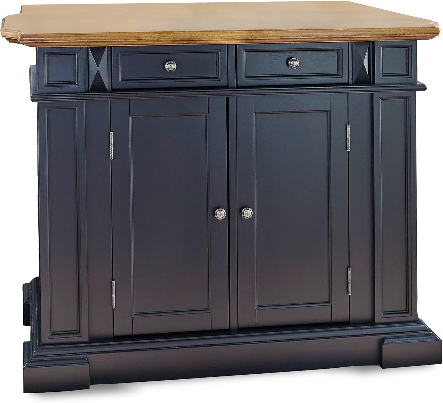 homestyles Americana Kitchen Island with Wood Top and Drop Leaf Breakfast Bar, Storage with Drawers and Adjustable Shelves, 50 Inch Width, Black and Oak