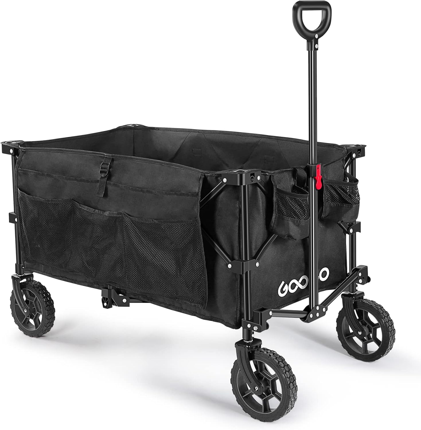 Googo Collapsible Wagon Large Capacity, Heavy Duty Foldable Wagon Cart, Outdoor Garden Cart, Utility Wagon with Cover Bag, Universal Wheels & Adjustable Handle, 5 Storage Pockets & 2 Drink Holders
