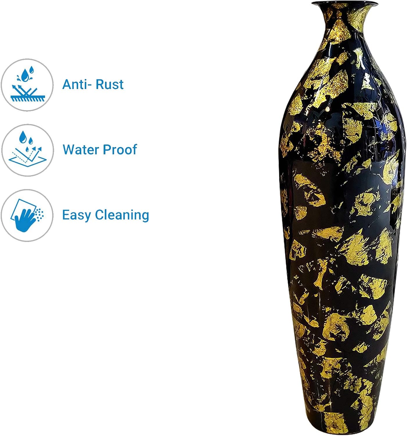 Alnico Decor Black Gold Finish Metallic Large Floor Vase - 26 inch