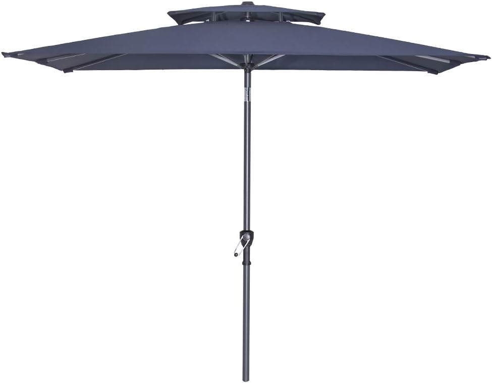 Crestlive Products 9 x 5 FT Patio Outdoor Umbrella, Aluminum Market Table Umbrella, Rectangular Tilting Parasol, 2 Years Fade-Resistant and Waterproof for Pool Garden Backyard (Navy Blue)