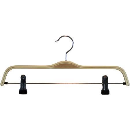 Stylish Laminate Wood Combo Hanger with Natural Finish and Vinyl Non-Slip Clips, Space Saving Flat Hanger with Chrome Swivel Hoo