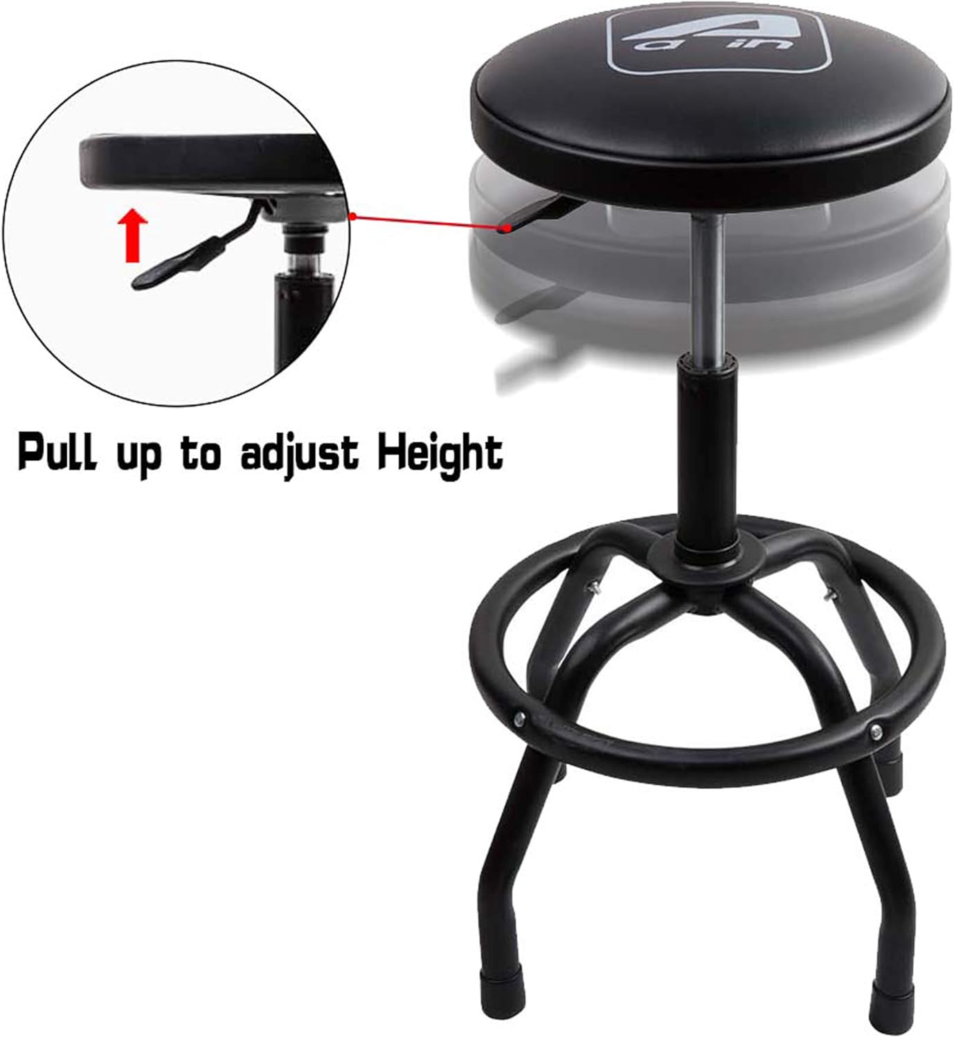 Eisen EST3 Garage Bar Stool, Swivel Adjustable Height Stool, Mechanics Stool For Industrial, Workshop,Auto Repair Shop Seat, Black Pack of 2