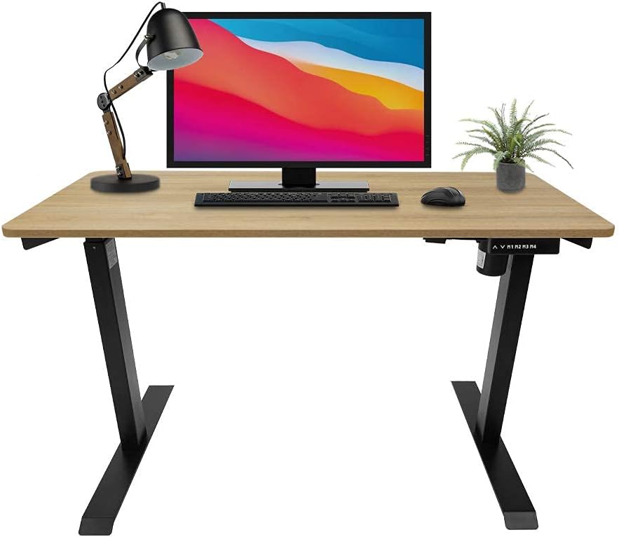 Electric Height Adjustable Workstation Standing Desk for Home Office with Pre-Set Memory LED Display Controller Birch Top and Black Legs 60 x 30 Inches