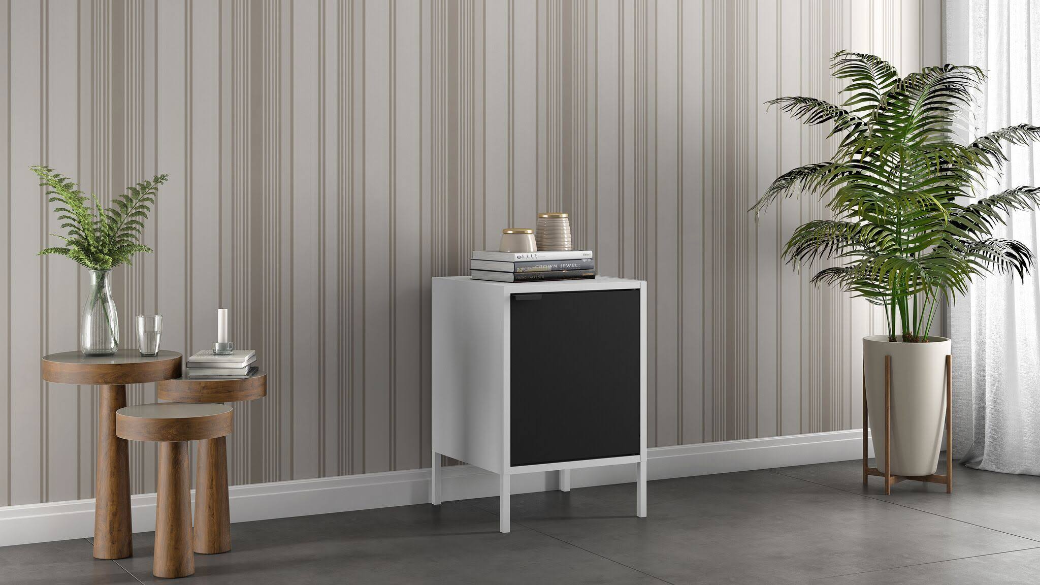 Manhattan Comfort Smart Metal Accent End Table White and Black