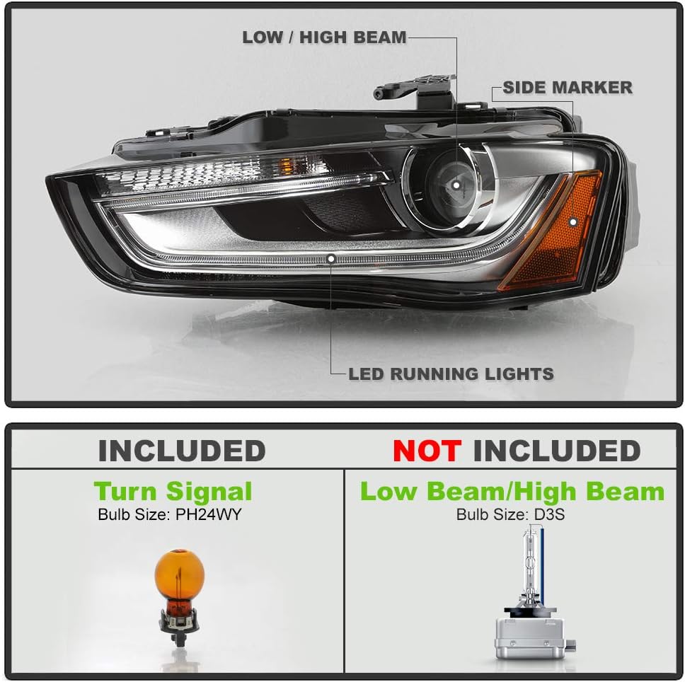ACANII - For 2013-2016 Audi A4 S4 Factory [HID/Xenon Non-AFS] Projedtor Headlight Headlamp Assembly Left Driver Side