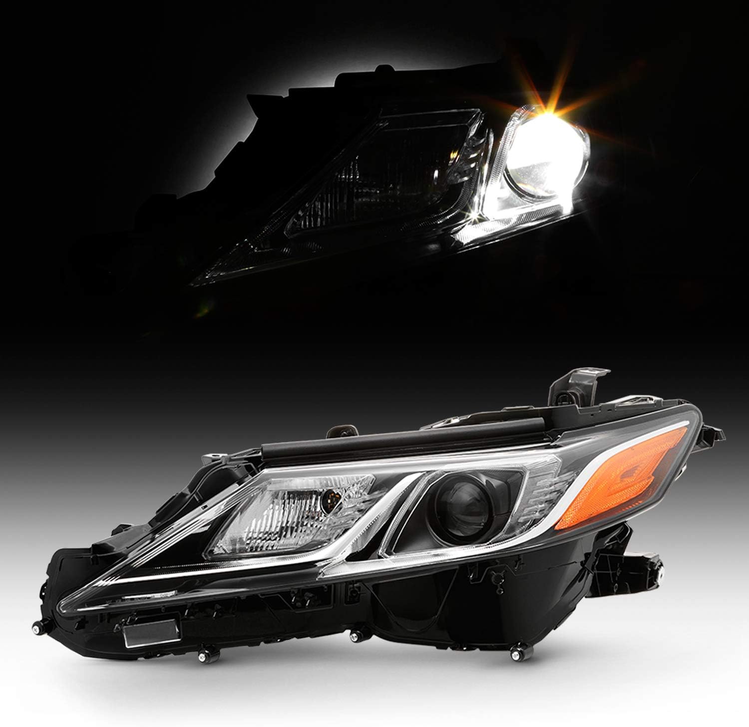 AKKON - Fits 2018 2021 Toyota Camry L LE SE Halogen Type Black Headlights Headlamp Left Driver Side 18-20