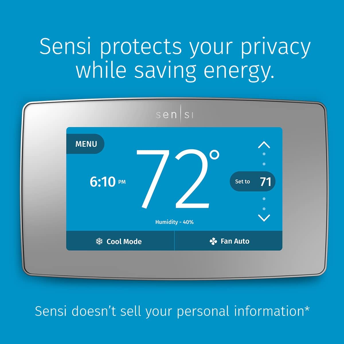 Sensi Touch Smart Thermostat by Emerson with Touchscreen Color Display, Programmable, Wi-Fi, Mobile App, Easy DIY, Data Privacy, Works with Alexa, Energy Star Certified, ST75S-Silver, C-Wire Required
