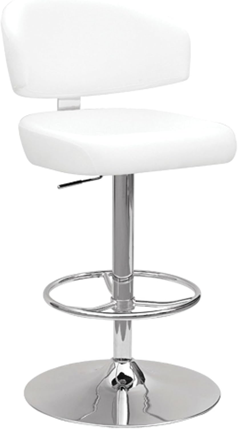 ACME Deka White Faux Leather Stool with Swivel and Adjustable Height