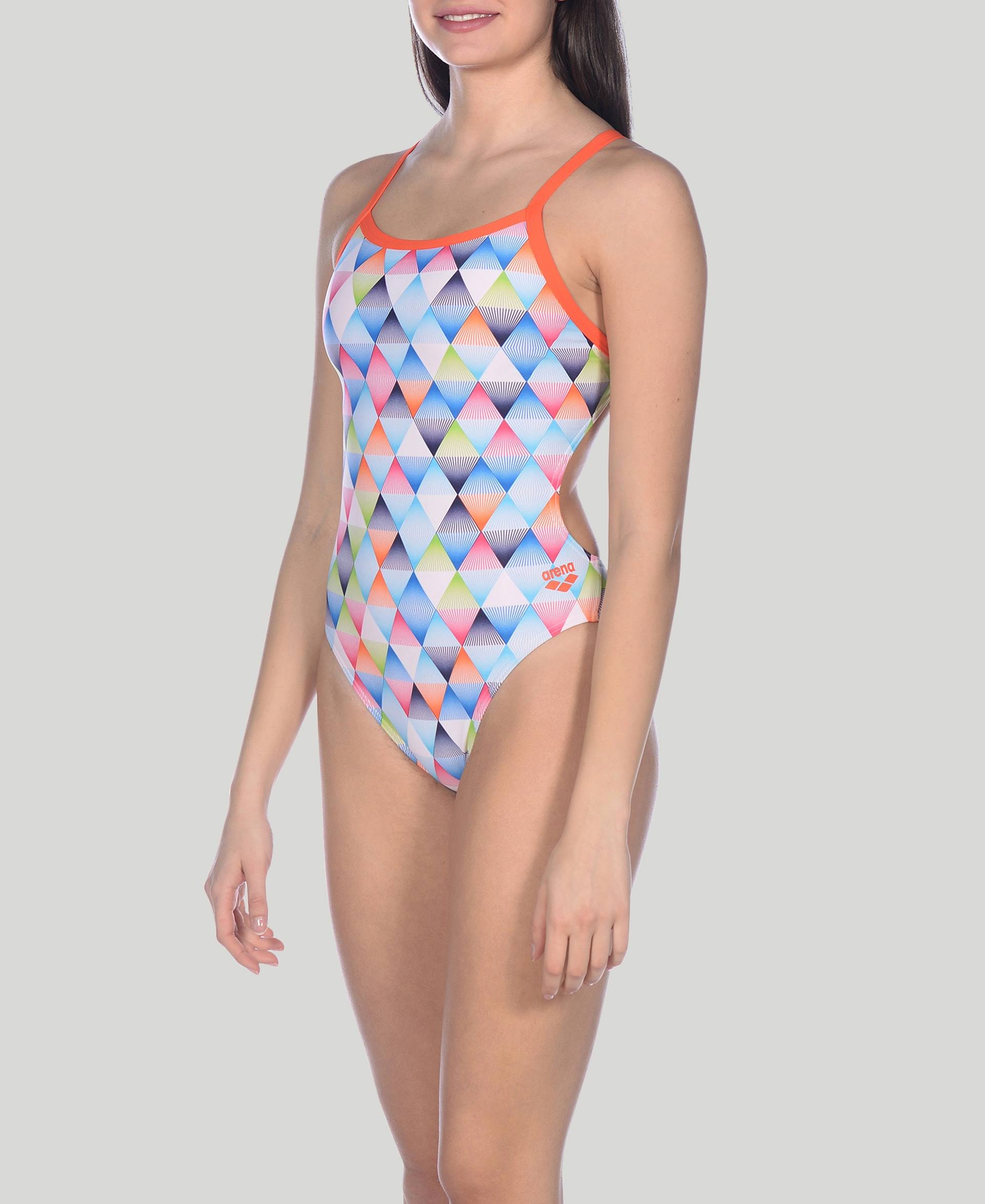Arena W Linear Triangle Challenge Back One Piece Red Multi-Navy 26