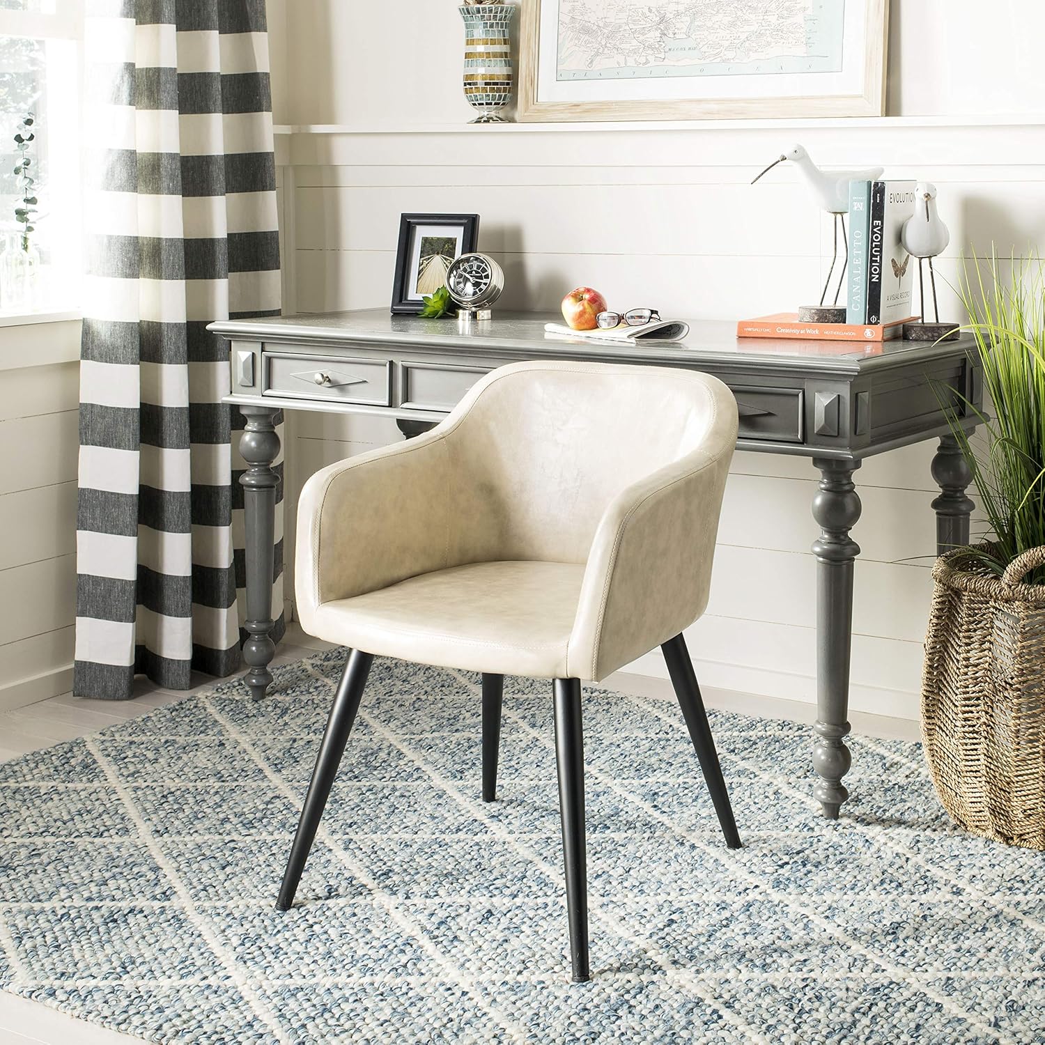 Safavieh Home Adalena Mid-Century Beige Faux Leather and Black Accent Chair