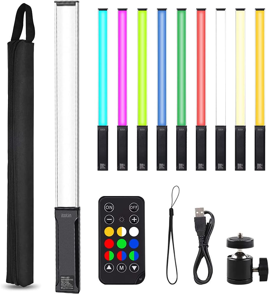 LED Light Stick, LED Photography Light Wand Handheld RGB Video Light, 9 Colors, with Built-in Rechargable Battery, Adjustable 3200K-5600K Pack of 2