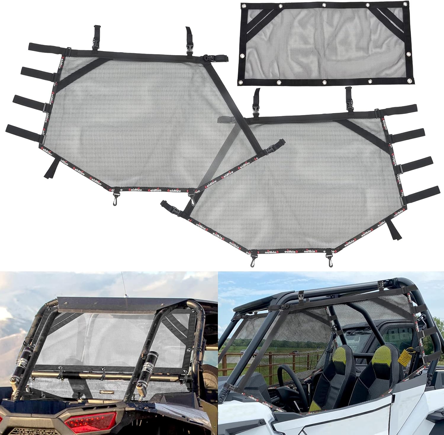Sresk RZR Shade Nets/UTV Window Net/Roll Cage Mesh Guard for Polaris RZR/ATV Cabs and Roofs (Black) Pack of 2