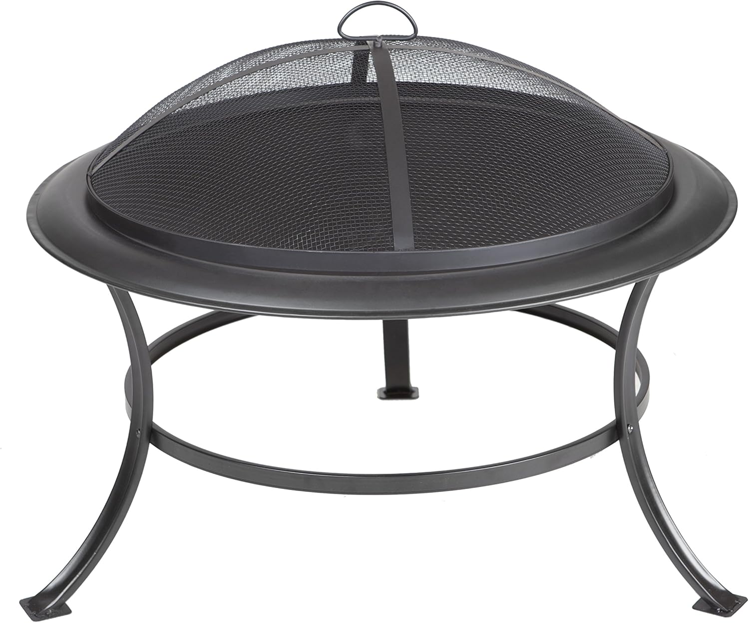 Fire Sense Tokia Round Black Steel 30 Inch Fire Pit with Stand | Wood Burning | Mesh Spark Screen, Wood Grate, and Screen Lift Tool Included | Lightweight Portable Patio and Outdoor Heater |
