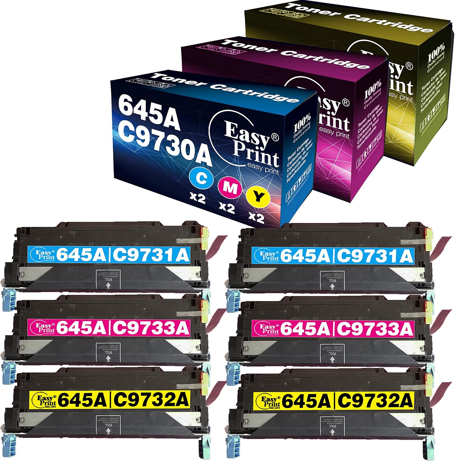 EASYPRINT (3-Color Combo x 2) Compatible 645A C9730A Toner Cartridges C9731A C9732A C9733A Used for HP 5500N 5500DN 5500DTN 5550N 5550DN 5550DTN 5550HDN, (Total 6-Pack, 2 Cyan, 2 Magenta, 2 Yellow)