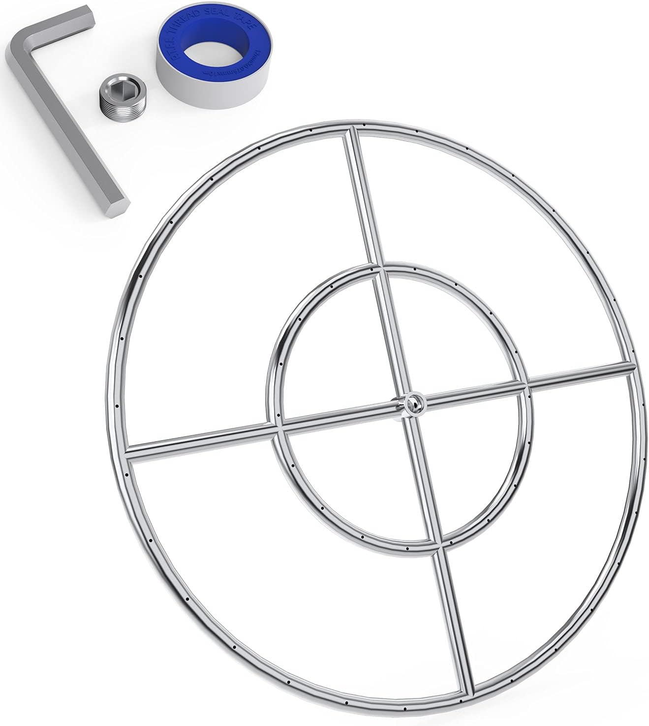 BQMAX 24-Inch Round Fire Pit Burner Ring, 304 Stainless Steel Round Fire Pit Burner with a 1/2