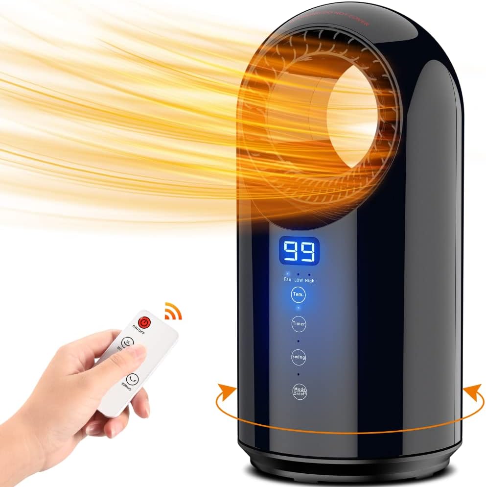 WAPEMORK Space Heater for Indoor Use - Portable Personal Electric Heaters, Small Bladeless Heater Fan with Adjustable Comfort Control Thermostat, Safe and Quiet for Bathroom Office Desk Baby Room (Black)