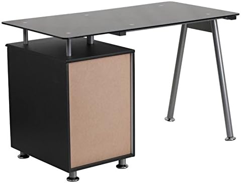 Scranton & Co 3 Drawer Glass Top Home Office Desk in Black