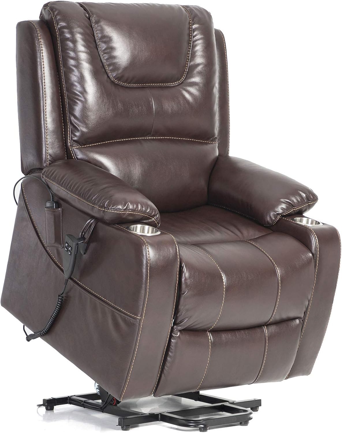 Golden Beach Dual Motor Lift Chair Power Recliner Sofa Infinite Position for Elderly Electric Chair with Massage and Heating Breathable Leather Living Room Chair with Cup Holder(Light Yellow)