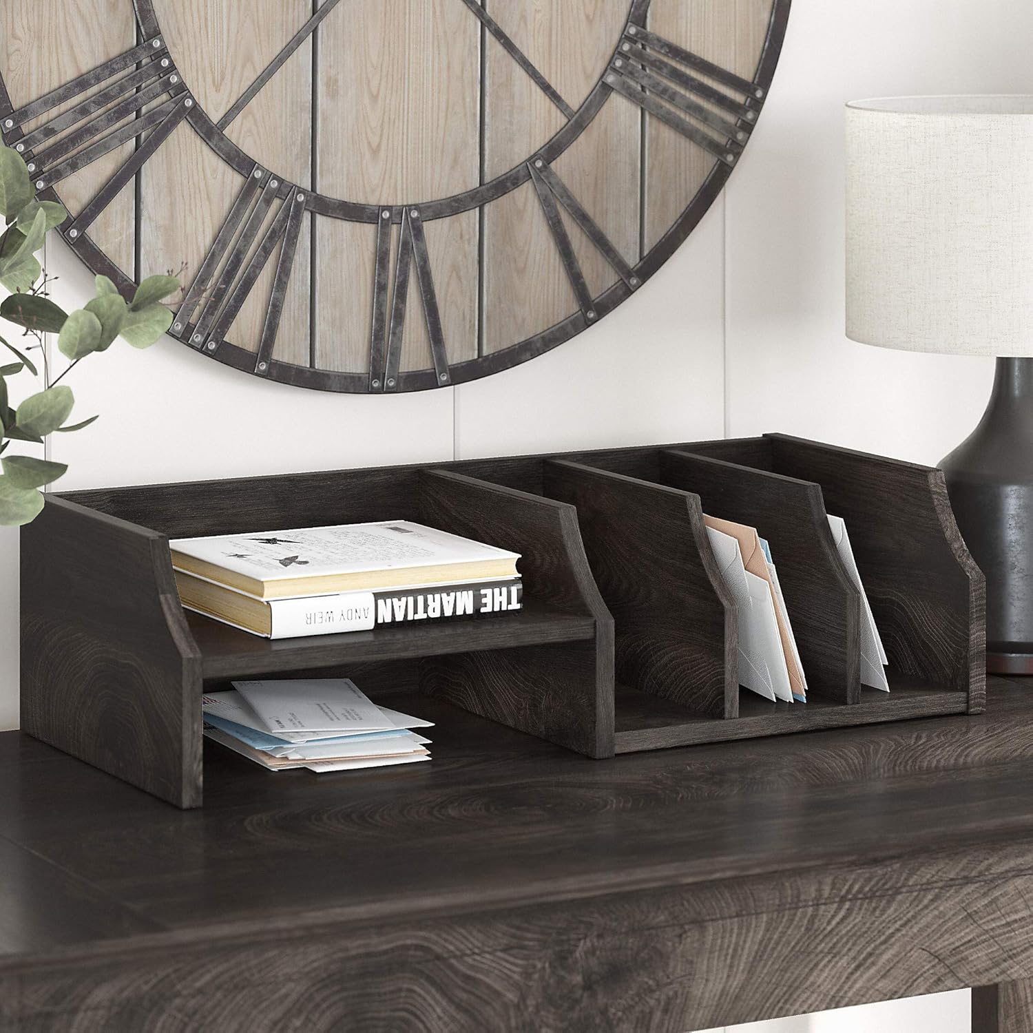 Bush Furniture Key West Desktop Organizer with Shelves in Dark Gray Hickory Pack of 2