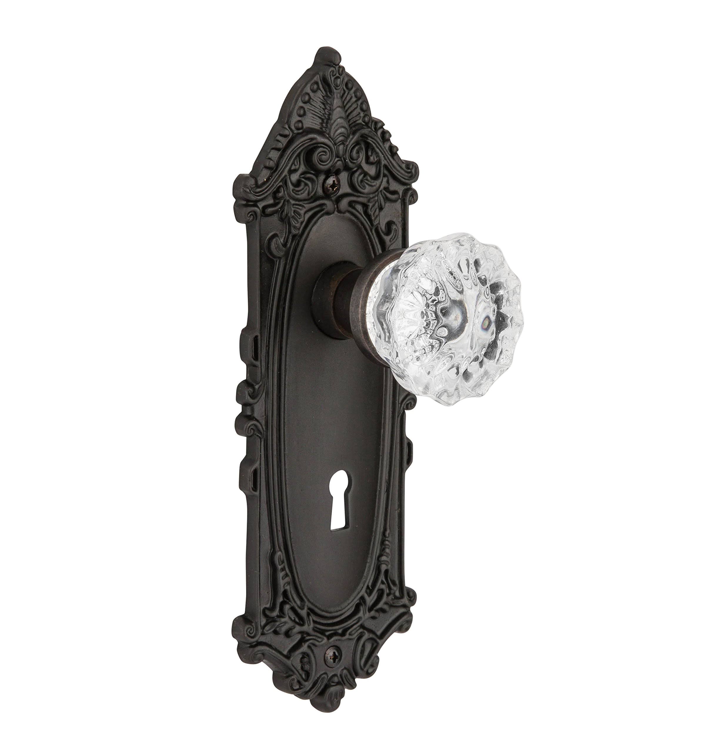 Nostalgic Warehouse 704121 Victorian Plate with Keyhole Privacy Crystal Glass Door Knob, Oil-Rubbed Bronze