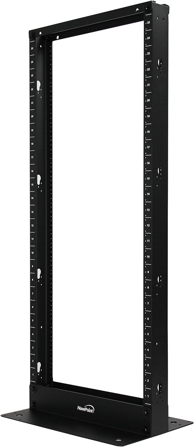 NavePoint 25U Lightweight 2-Post IT Open Frame Server Network Relay Rack Aluminum Black