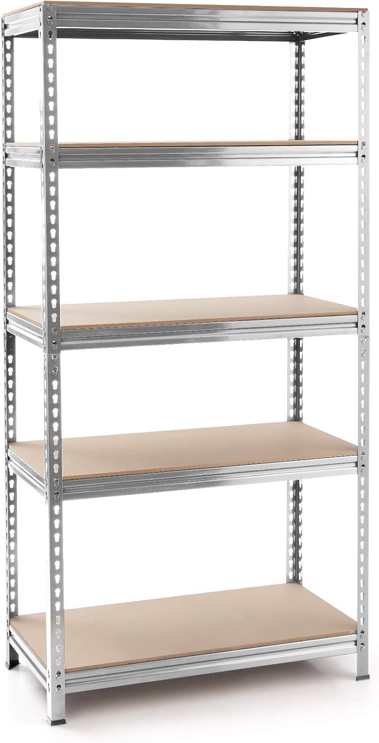 Tangkula 5-Tier Steel Storage Shelves, 73&rdquo; Heavy Duty Garage Shelf with Adjustable Shelves, Boltless Shelving Unit for Free Combination, Metal Muscle Rack for Home Office Garage (1, Silver)