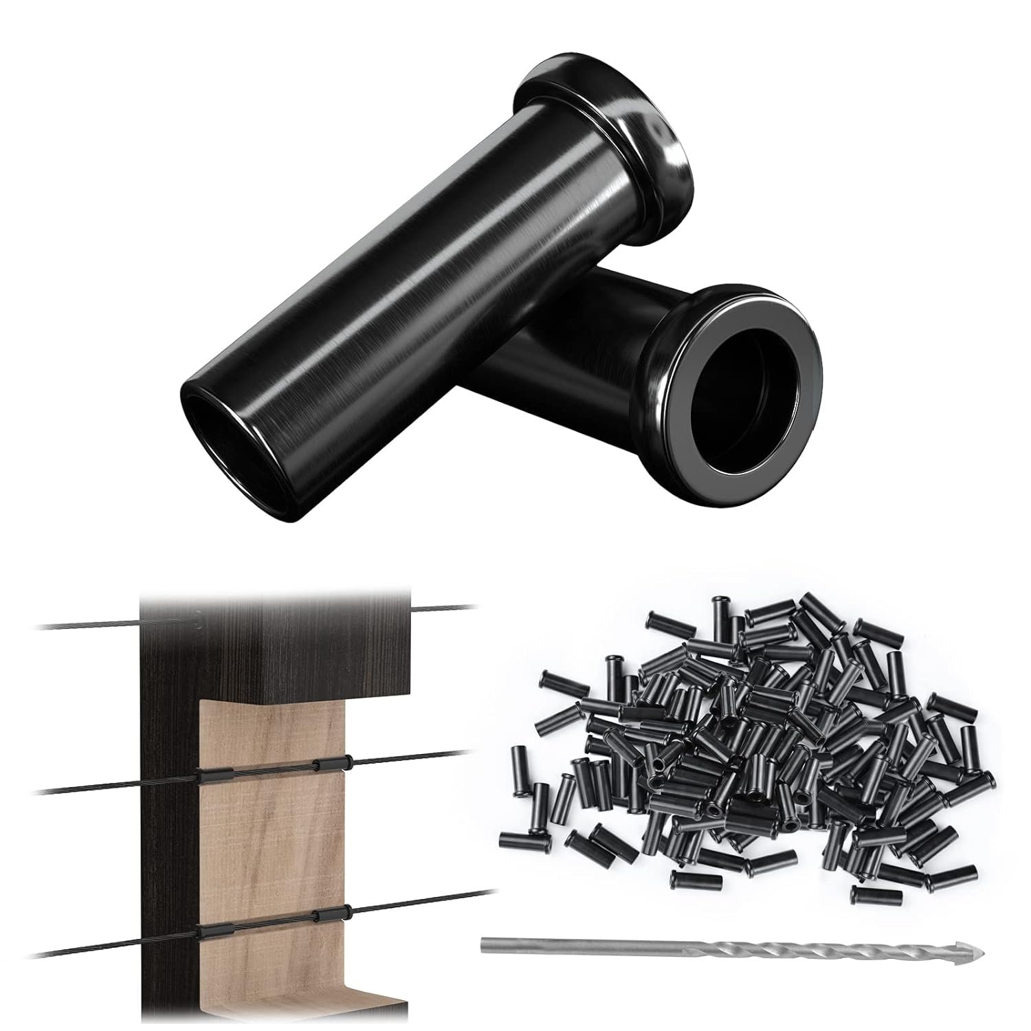 Muzata 100Pack Black Stainless Steel Protective Sleeves Cable Railing Kit Hardware for 1/8
