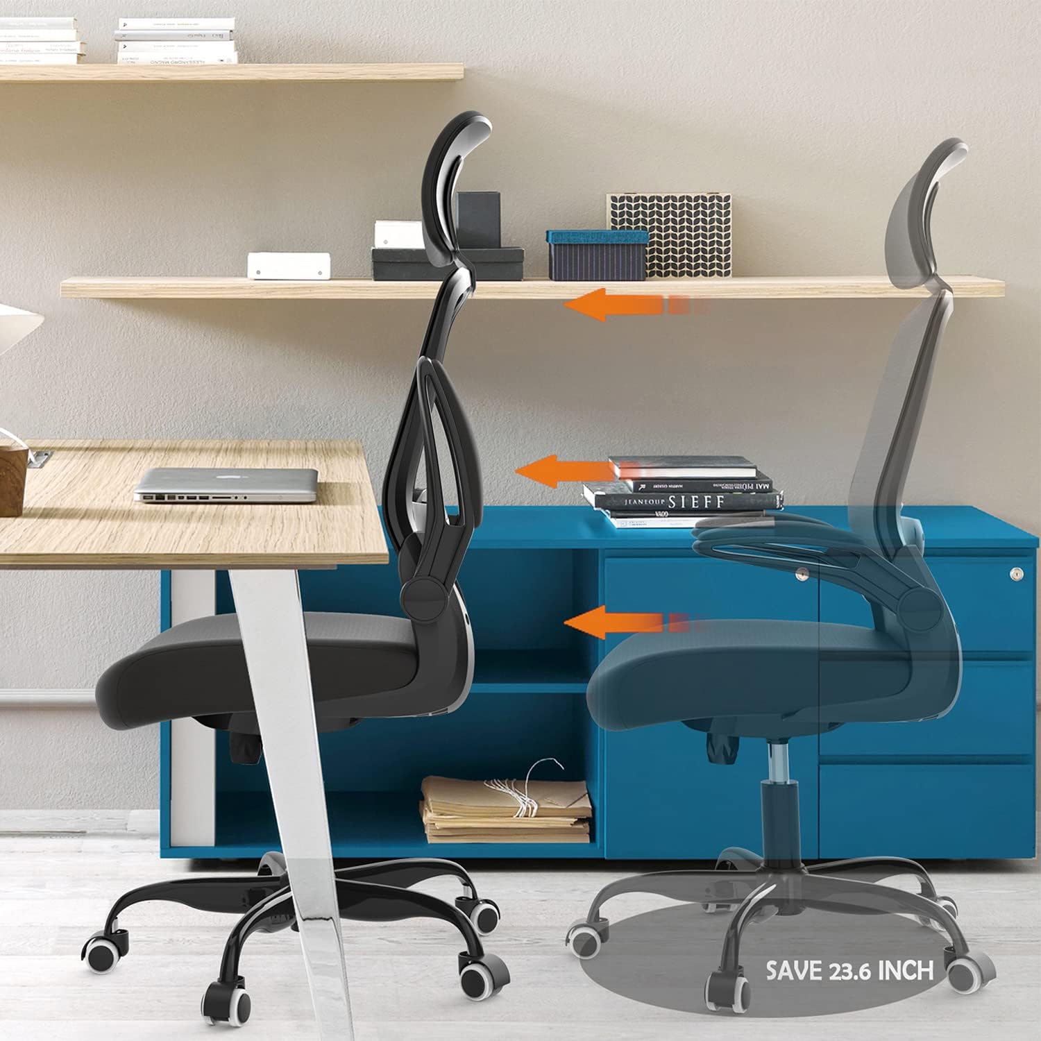 Ergonomic Office Chair with Adjustable Headrest & Lumbar Support, High Back Computer Desk Chair with Thickened Cushion & Flip-up Armrests, Home Desk Chair for Teenagers, Black