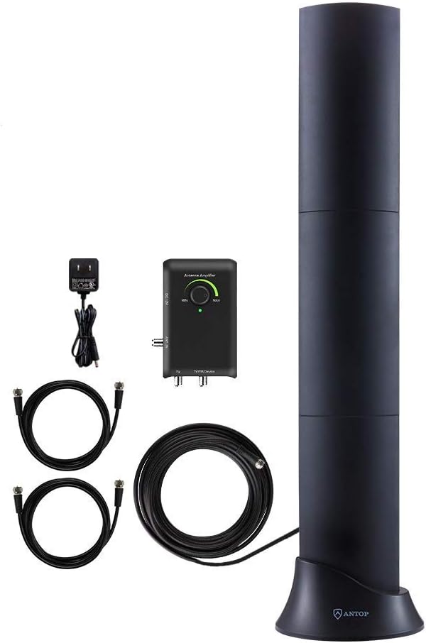 ANTOP All in One Amplified HD TV＆FM Indoor Antenna, Noise-Free 4G LTE Filter & Smart Boost System for Dual Connectivity, Support TV and a Second Device (Renewed) Pack of 2