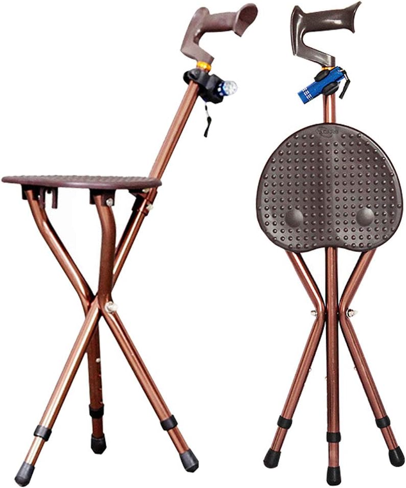 Folding Cane Seat 400 lbs Capacity 3 Legs Adjustable Height Walking Stick Tall Unisex for Elderly Brown Pack of 2