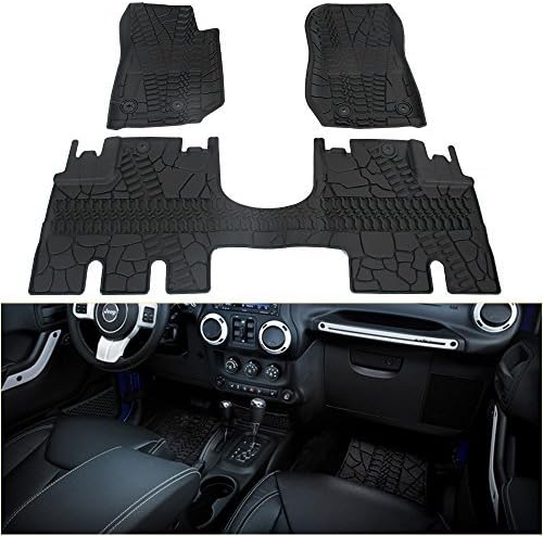 Winunite Front and Rear Floor Mats Compatible with Jeep Wrangler JK JKU 4 Door Unlimited 2014 2015 2016 2017 2018 All Weather Guard TPE Black Slush Floor Liner Set